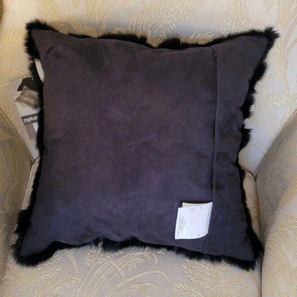 Natural Genuine Rabbit Fur Pillow - Set of 2 - 18" x 18" - Black - Picture 3 of 8
